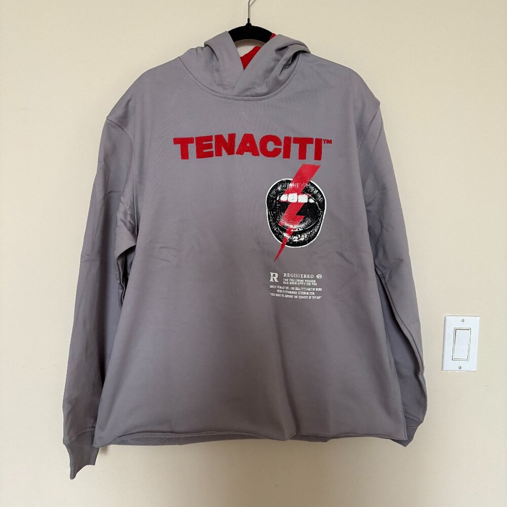 Tenaciti Rock Lips Grey Red Hoodie Rock & Roll Grunge Streetwear Edgy Casual L